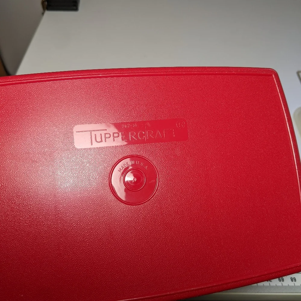 Vintage Red Tupperware Tuppercraft Divided Stow N Go Tackle Craft Sewing Box Lid